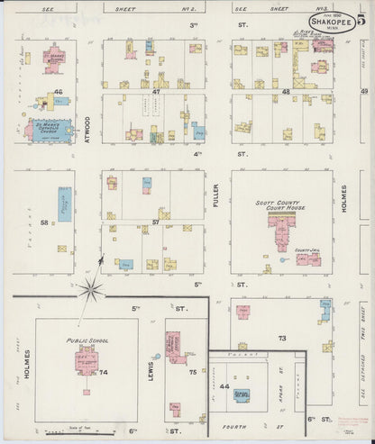 Sanborn Fire Insurance Map from Shakopee, Scott County, Minnesota (1890), Sheet #0005 - Historic Sanborn Fire Insurance Map Print, vintage old map wall art, antique decor, genealogy gift, Minnesota Minnesota map