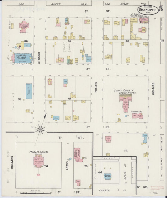 Sanborn Fire Insurance Map from Shakopee, Scott County, Minnesota (1890), Sheet #0005 - Historic Sanborn Fire Insurance Map Print, vintage old map wall art, antique decor, genealogy gift, Minnesota Minnesota map
