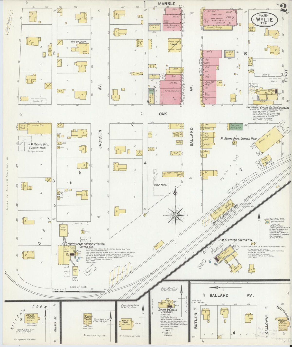 Sanborn Fire Insurance Map from Wolfe City, Hunt County, Texas (1901), Sheet #0002 - Historic Sanborn Fire Insurance Map Print, vintage old map wall art, antique decor, genealogy gift, Texas Texas map