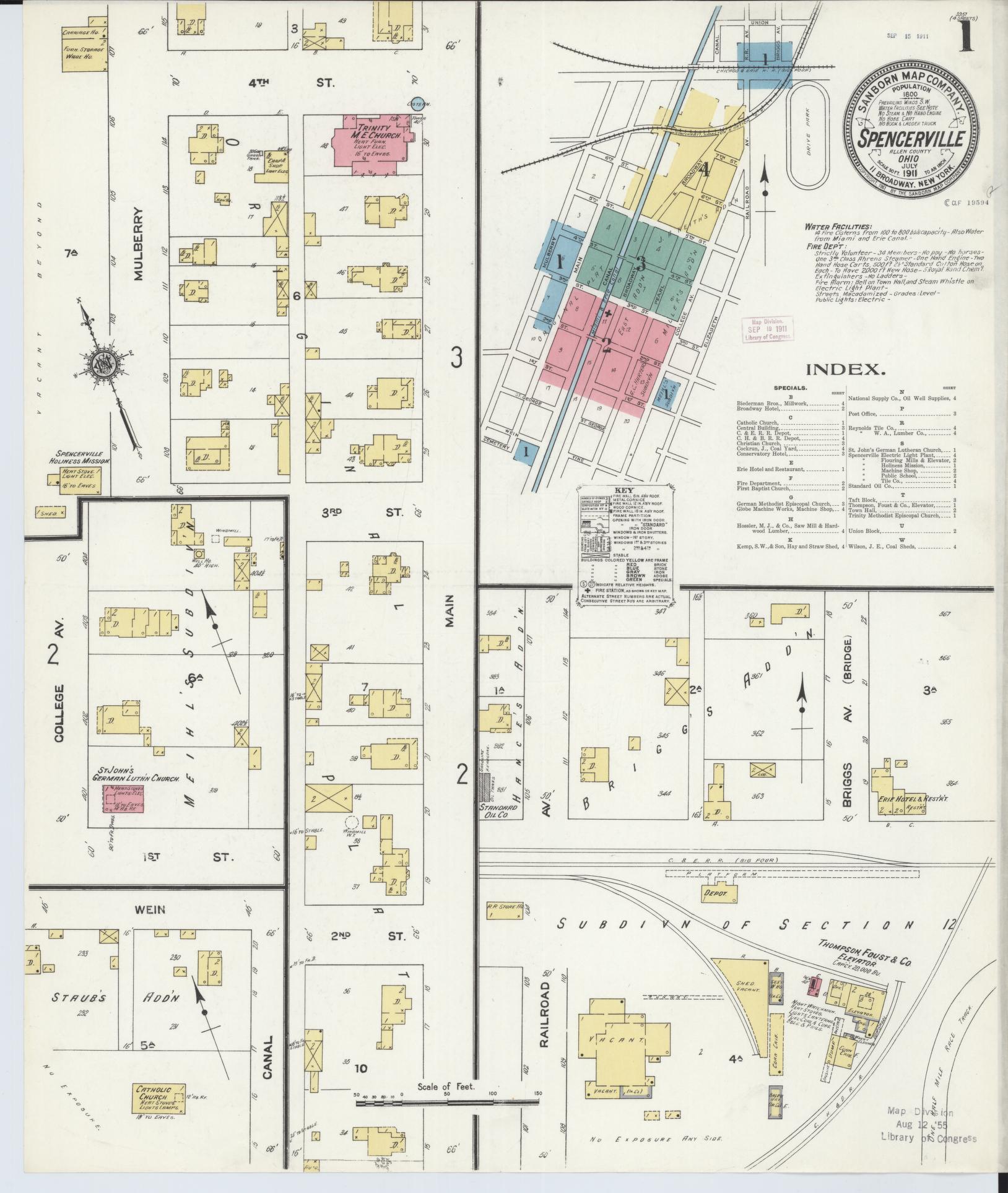 Sanborn Fire Insurance Map from Spencerville, Allen County, Ohio (1911), Sheet #0001 - Complete Map Set gallery image, historic Sanborn map, vintage wall art, Ohio Ohio
