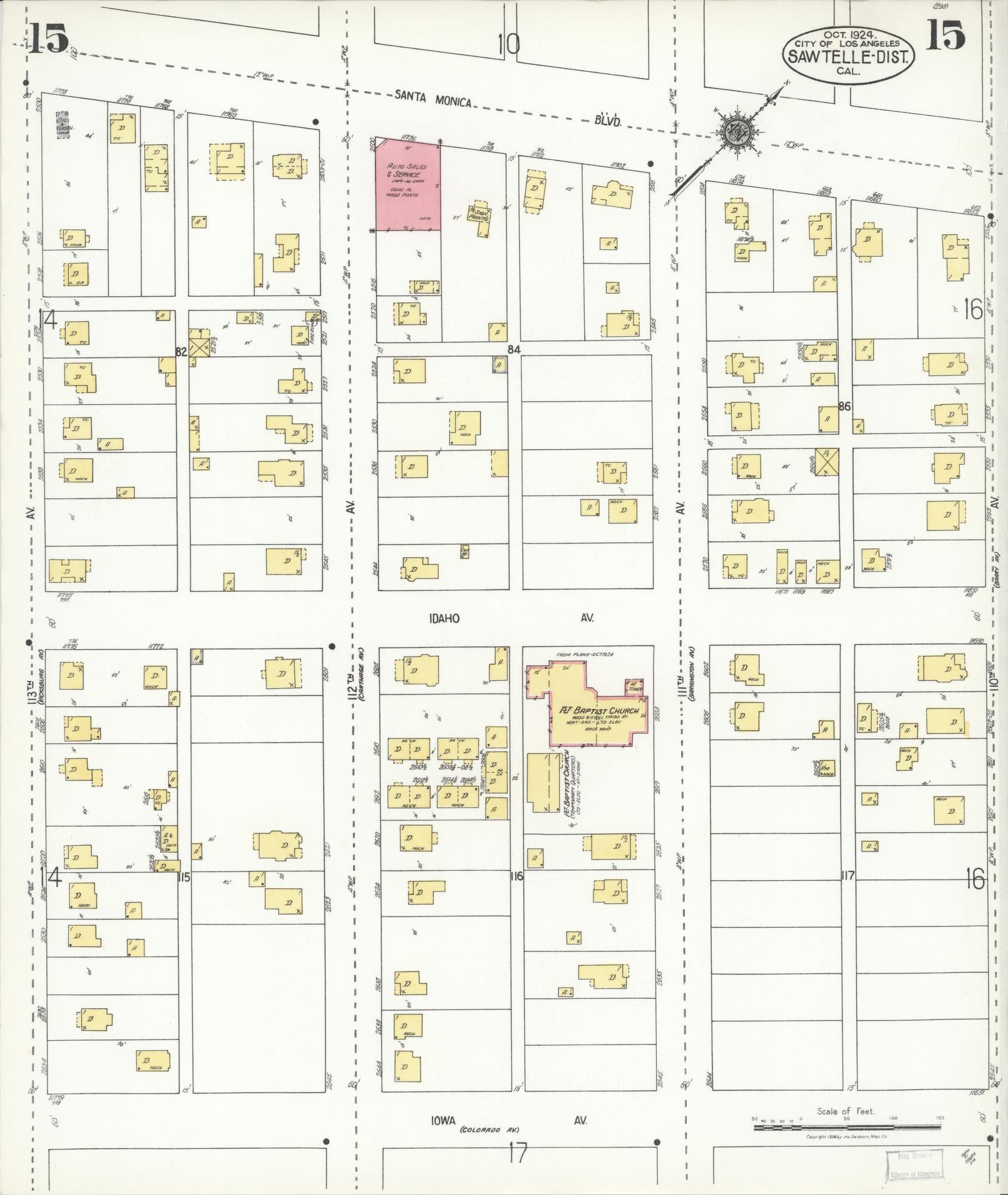 Sanborn Fire Insurance Map from Sawtelle, Los Angeles County, California (1924), Sheet #0015 - Complete Map Set gallery image, historic Sanborn map, vintage wall art, California California