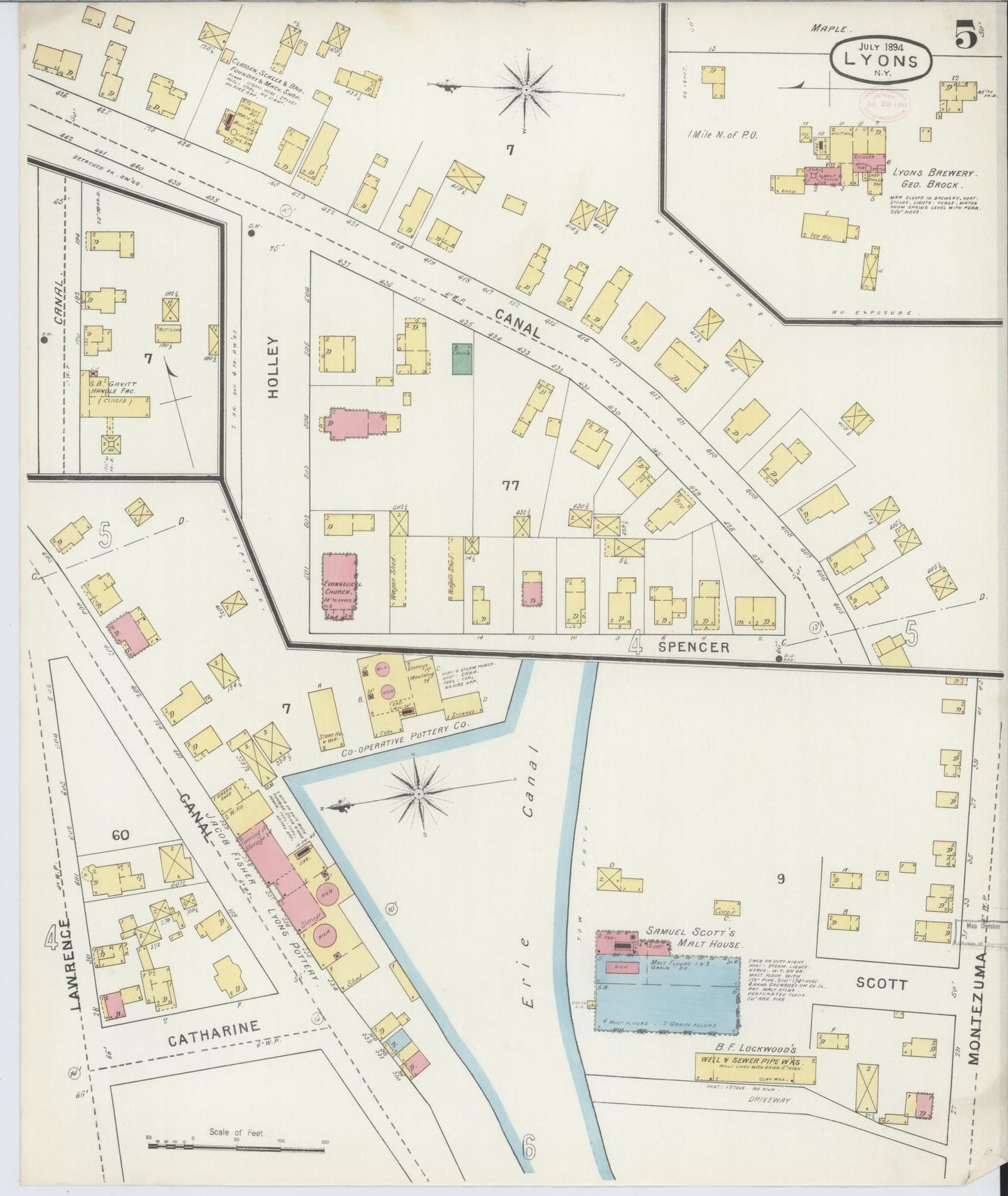 Sanborn Fire Insurance Map from Lyons, Wayne County, New York (1894), Sheet #0005 - Historic Sanborn Fire Insurance Map Print, vintage old map wall art, antique decor, genealogy gift, New York New York map