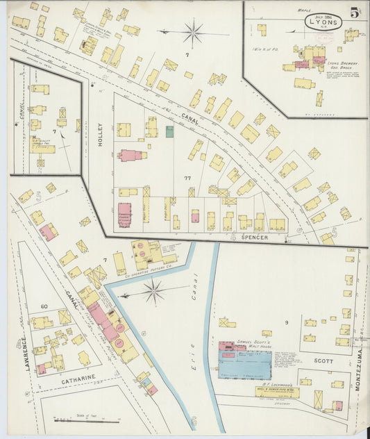 Sanborn Fire Insurance Map from Lyons, Wayne County, New York (1894), Sheet #0005 - Historic Sanborn Fire Insurance Map Print, vintage old map wall art, antique decor, genealogy gift, New York New York map