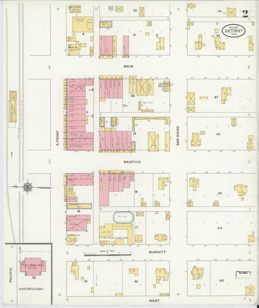 Sanborn Fire Insurance Map from Detroit, Red River County, Texas (1911), Sheet #0002 - Historic Sanborn Fire Insurance Map Print, vintage old map wall art, antique decor, genealogy gift, Texas Texas map