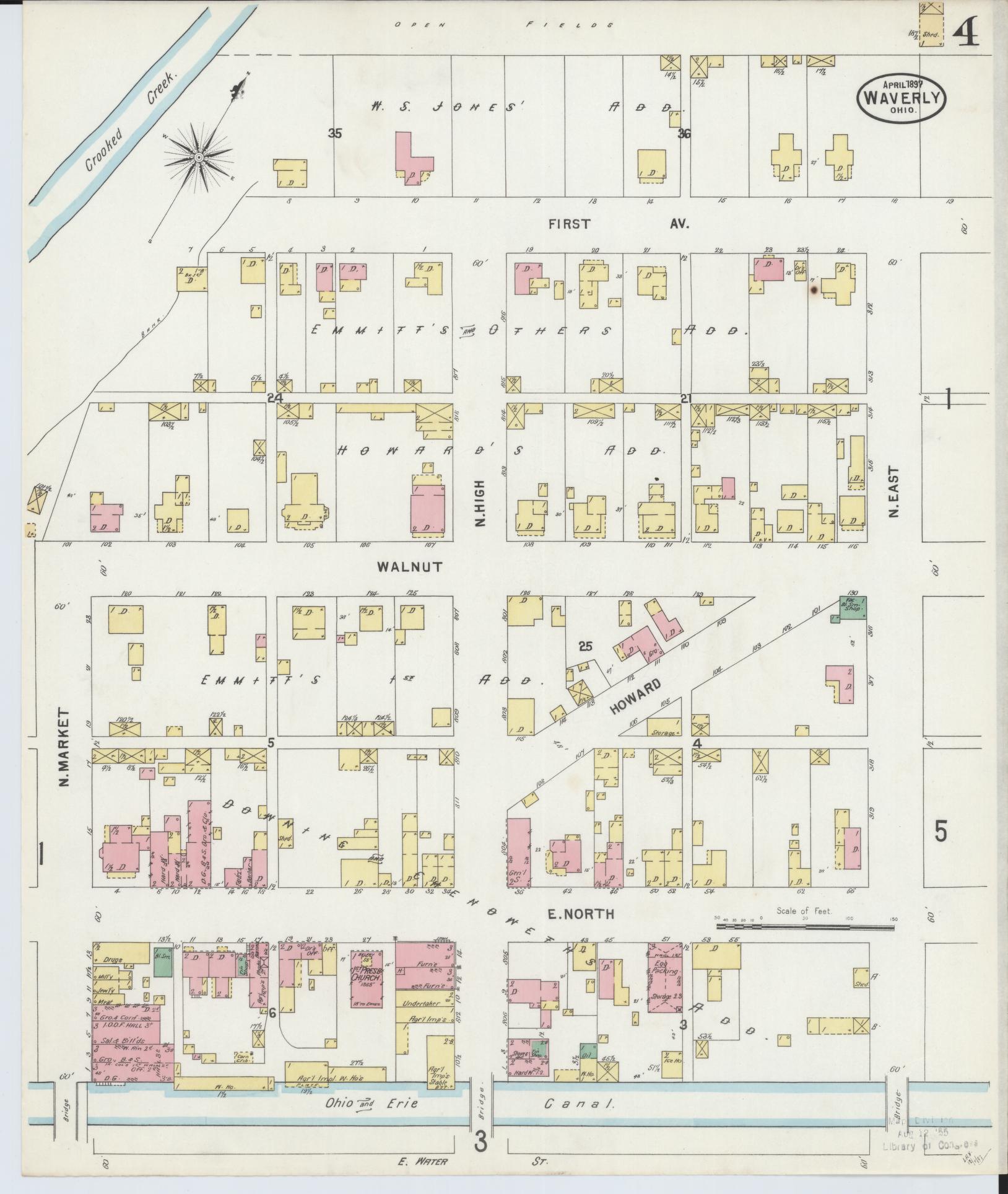 Sanborn Fire Insurance Map from Waverly, Pike County, Ohio (1897), Sheet #0004 - Historic Sanborn Fire Insurance Map Print, vintage old map wall art, antique decor, genealogy gift, Ohio Ohio map