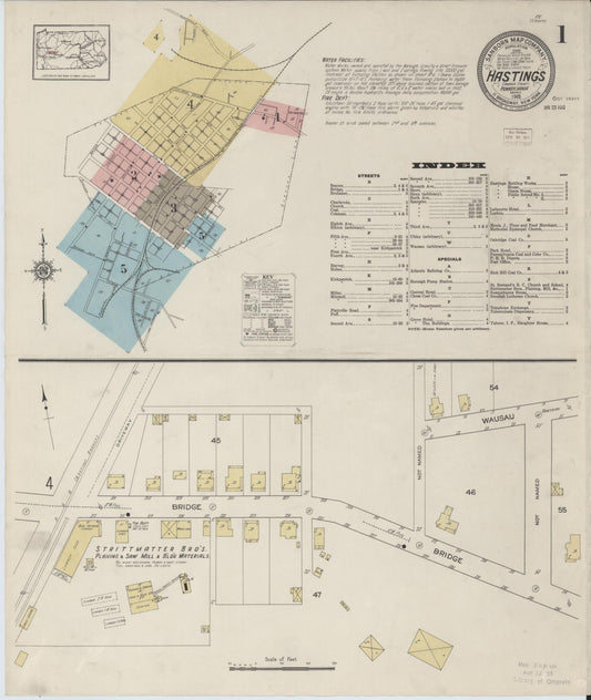 Sanborn Fire Insurance Map from Hastings, Cambria County, Pennsylvania (1915), Sheet #0001 - Historic Sanborn Fire Insurance Map Print, vintage old map wall art, antique decor, genealogy gift, Pennsylvania Pennsylvania map