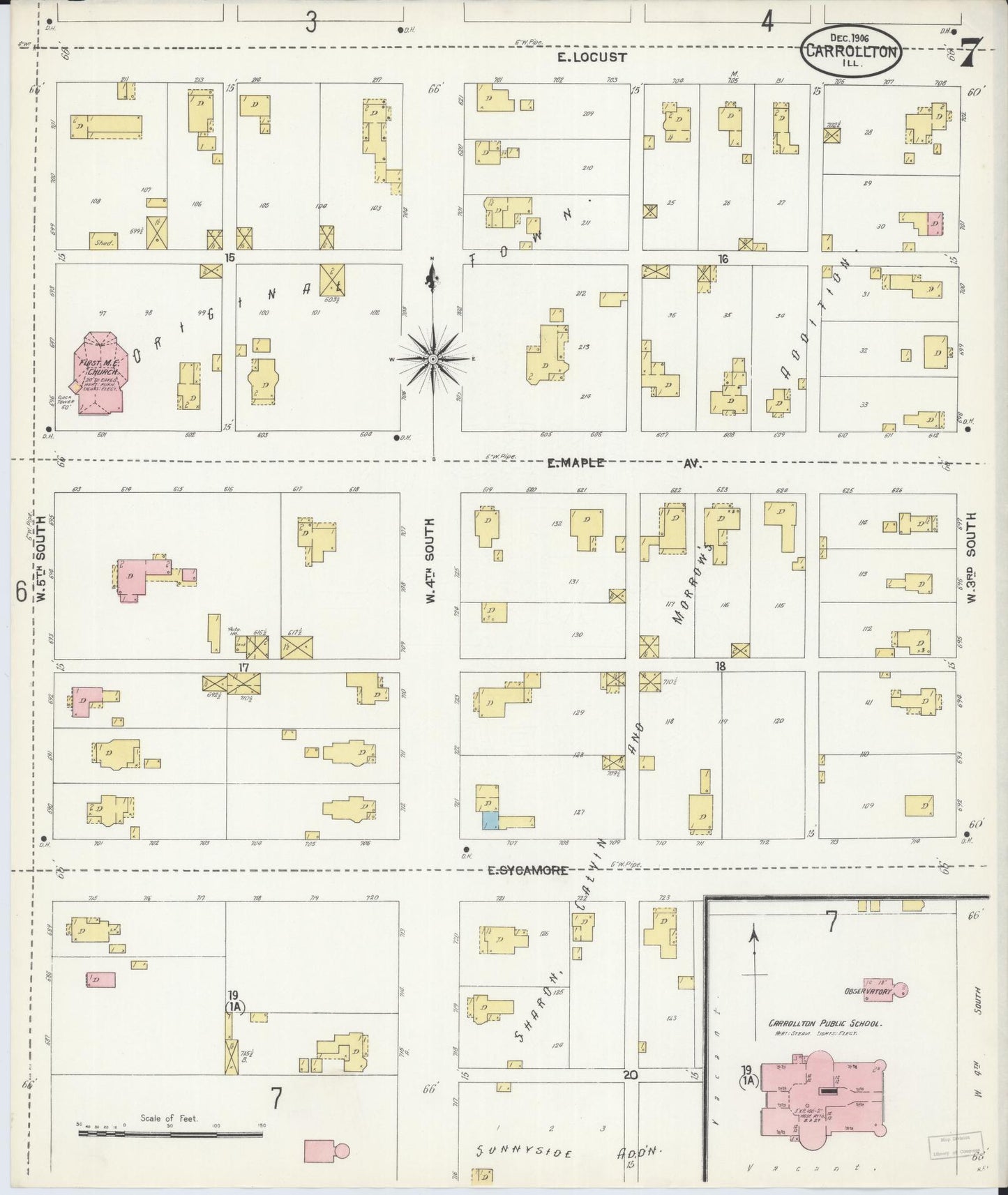 Sanborn Fire Insurance Map from Carrollton, Greene County, Illinois (1906), Sheet #0007 - Complete Map Set gallery image, historic Sanborn map, vintage wall art, Illinois Illinois