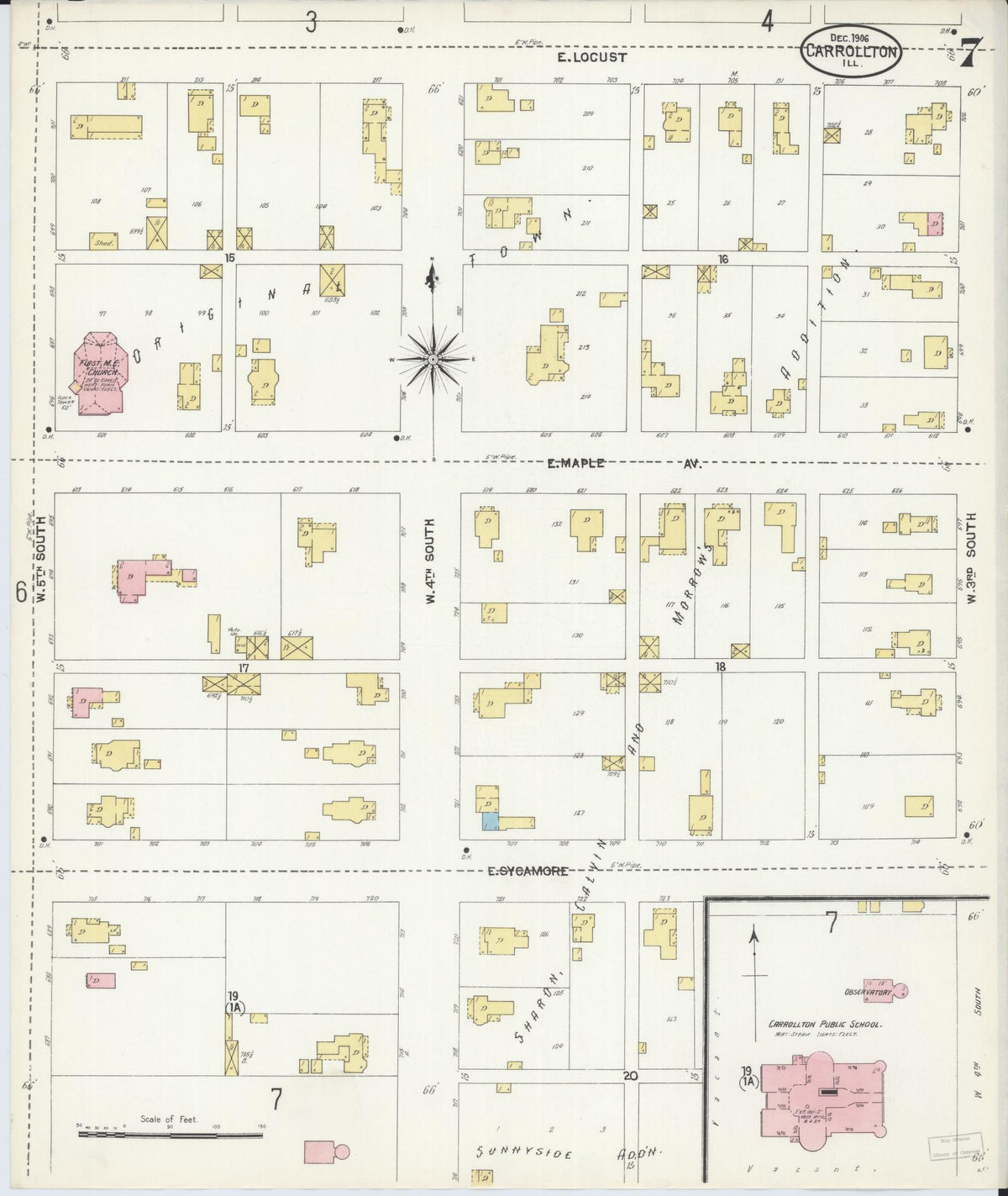 Sanborn Fire Insurance Map from Carrollton, Greene County, Illinois (1906), Sheet #0007 - Complete Map Set gallery image, historic Sanborn map, vintage wall art, Illinois Illinois