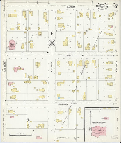 Sanborn Fire Insurance Map from Carrollton, Greene County, Illinois (1906), Sheet #0007 - Complete Map Set gallery image, historic Sanborn map, vintage wall art, Illinois Illinois