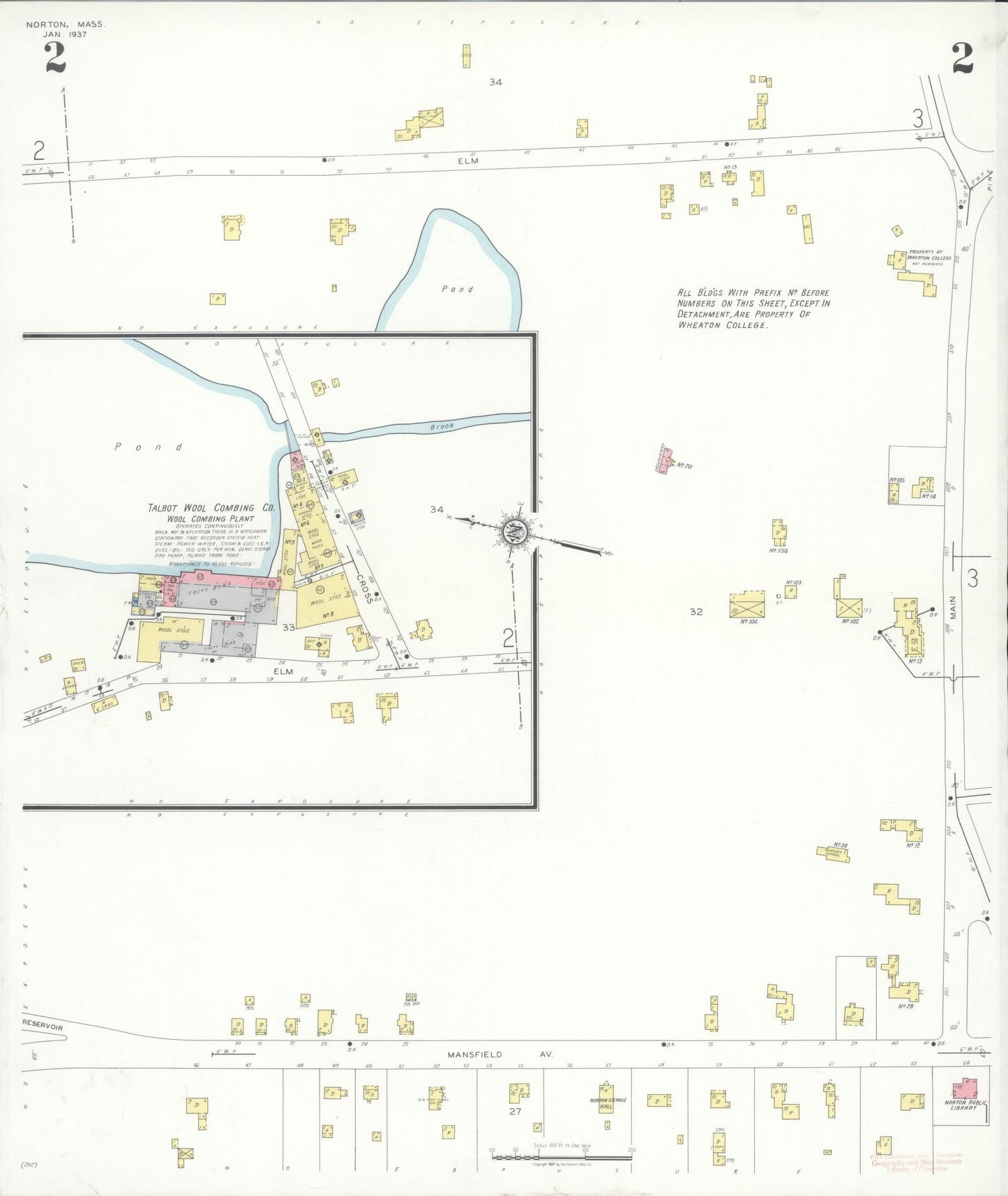 Sanborn Fire Insurance Map from Norton, Bristol County, Massachusetts (1937), Sheet #0002 - Complete Map Set gallery image, historic Sanborn map, vintage wall art, Massachusetts Massachusetts