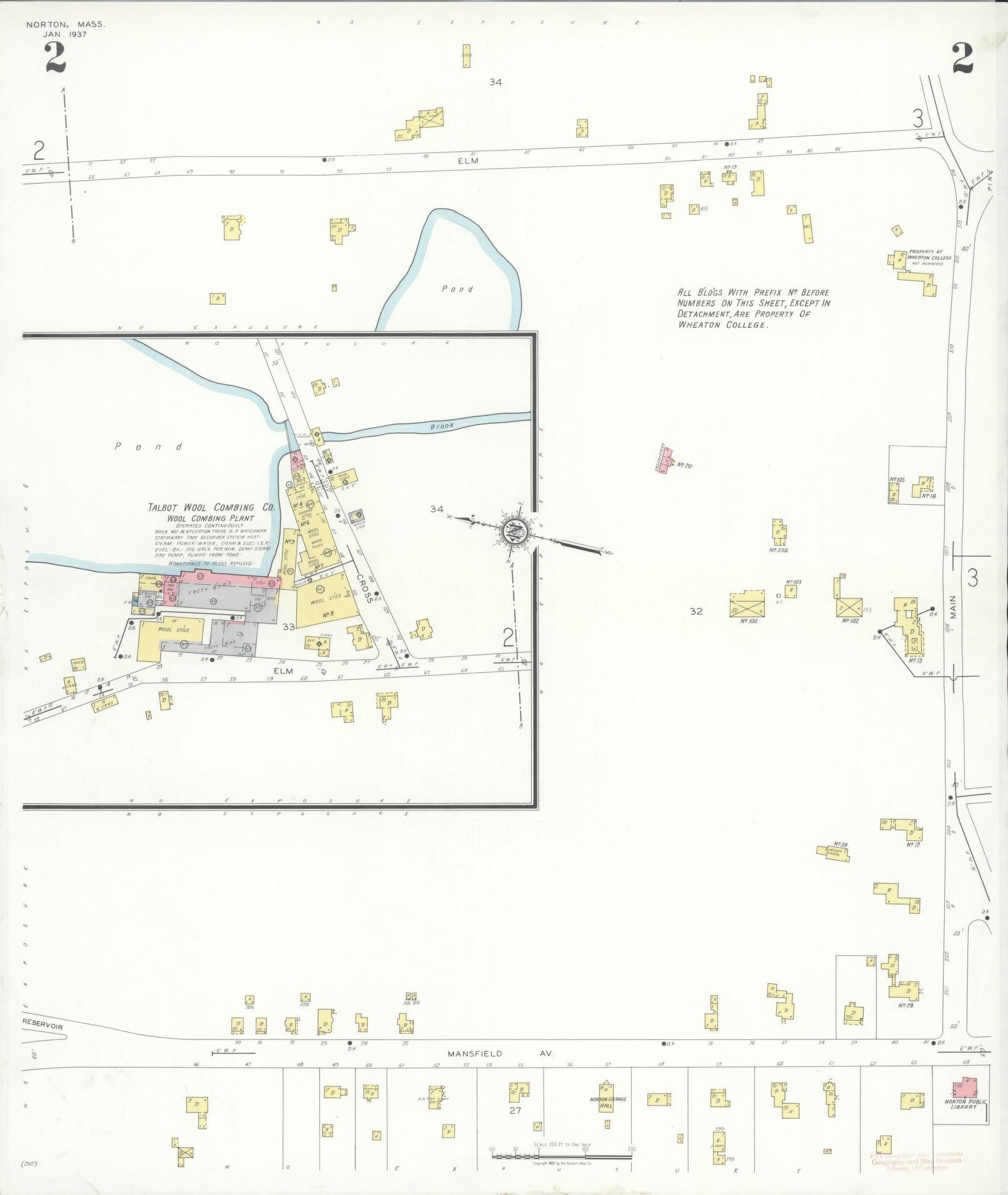 Sanborn Fire Insurance Map from Norton, Bristol County, Massachusetts (1937), Sheet #0002 - Complete Map Set gallery image, historic Sanborn map, vintage wall art, Massachusetts Massachusetts