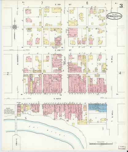 Sanborn Fire Insurance Map from North Manchester, Wabash County, Indiana (1914), Sheet #0003 - Complete Map Set gallery image, historic Sanborn map, vintage wall art, Indiana Indiana