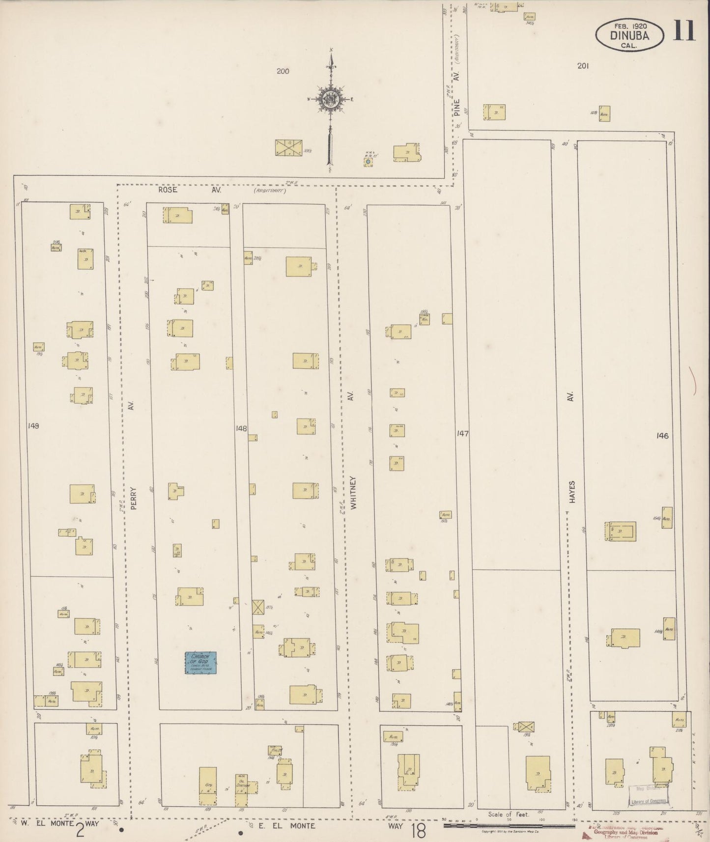 Sanborn Fire Insurance Map from Dinuba, Tulare County, California (1920), Sheet #0011 - Historic Sanborn Fire Insurance Map Print, vintage old map wall art, antique decor, genealogy gift, California California map