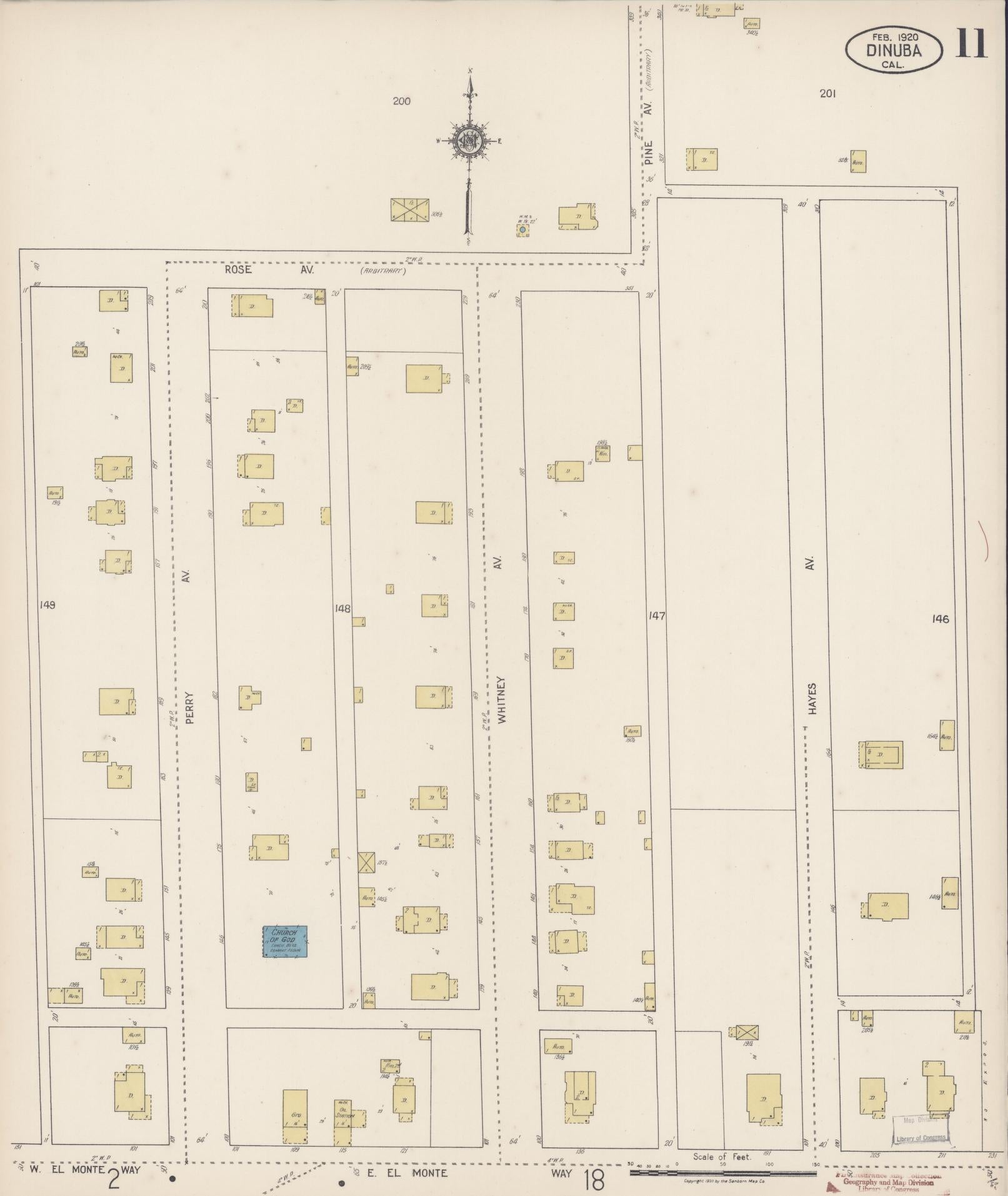 Sanborn Fire Insurance Map from Dinuba, Tulare County, California (1920), Sheet #0011 - Historic Sanborn Fire Insurance Map Print, vintage old map wall art, antique decor, genealogy gift, California California map