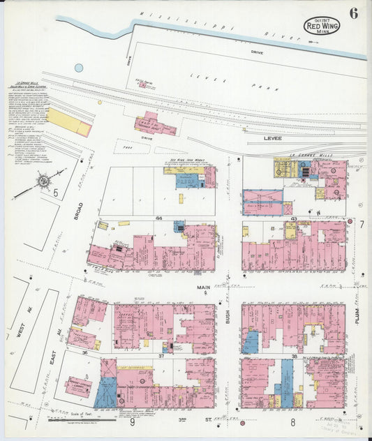 Sanborn Fire Insurance Map from Red Wing, Goodhue County, Minnesota (1917), Sheet #0006 - Historic Sanborn Fire Insurance Map Print, vintage old map wall art, antique decor, genealogy gift, Minnesota Minnesota map
