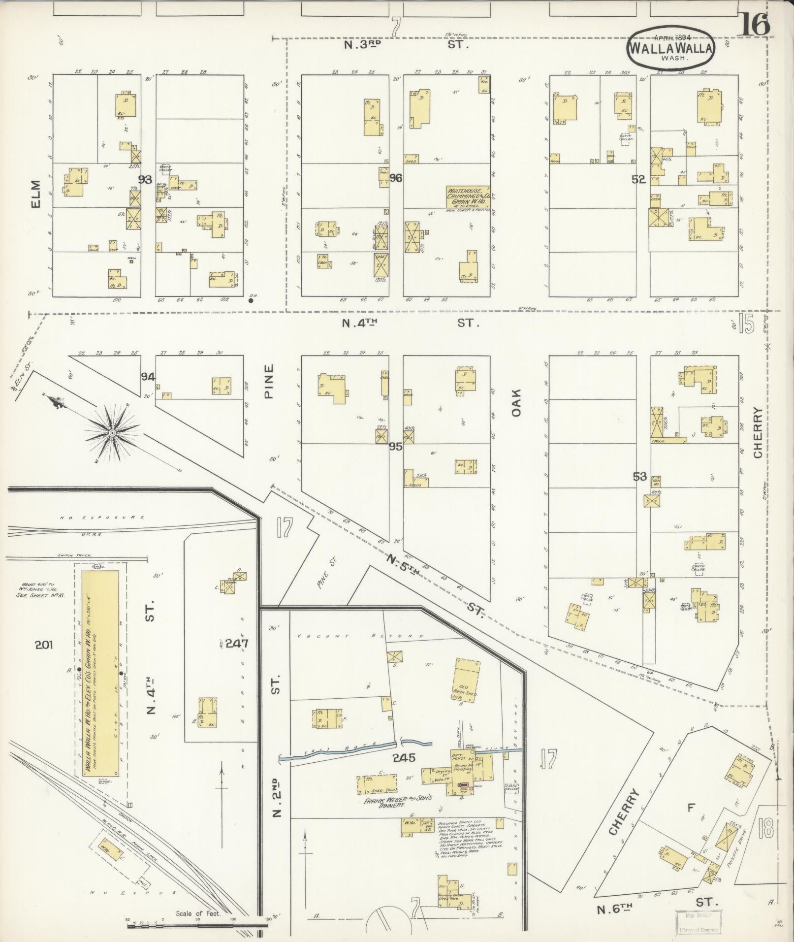 Sanborn Fire Insurance Map from Walla Walla, Walla Walla County, Washington (1894), Sheet #0016 - Historic Sanborn Fire Insurance Map Print, vintage old map wall art, antique decor, genealogy gift, Washington Washington map