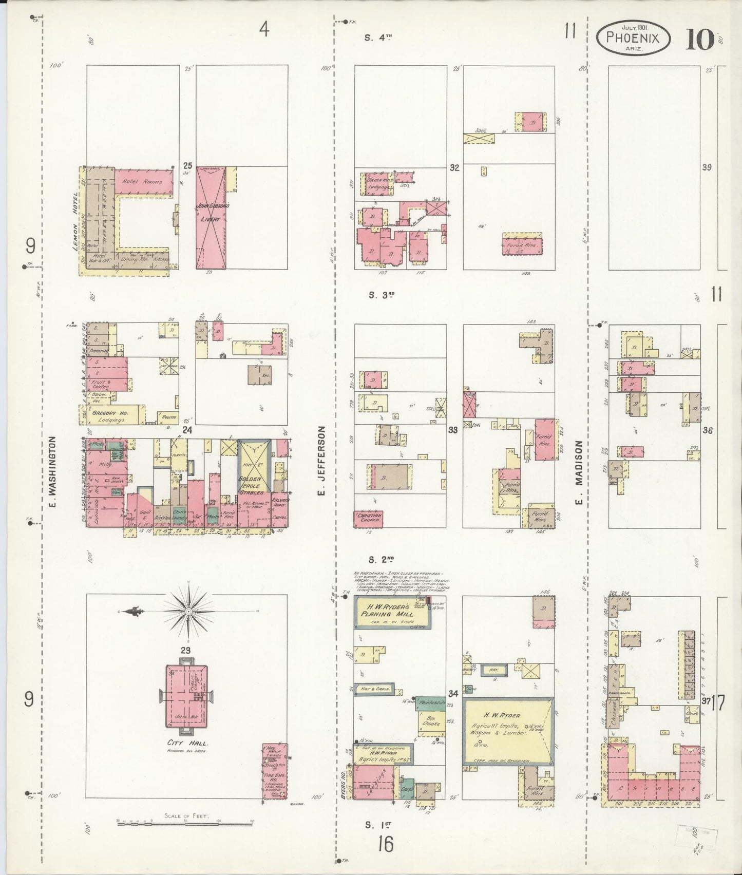 Sanborn Fire Insurance Map from Phoenix, Maricopa County, Arizona (1901), Sheet #0010 - Complete Map Set gallery image, historic Sanborn map, vintage wall art, Arizona Arizona