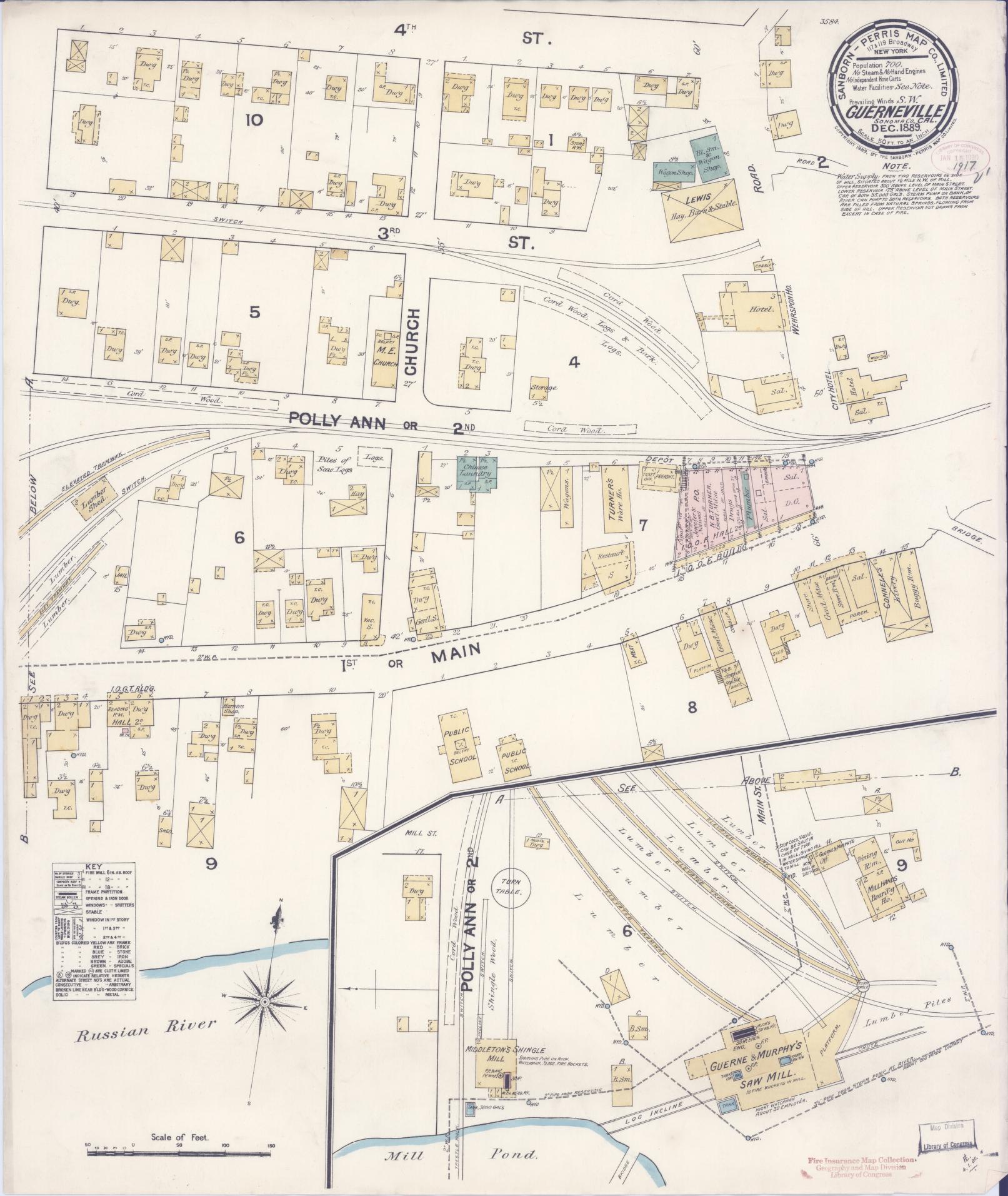Sanborn Fire Insurance Map from Guerneville, Sonoma County, California. (1889) – Historic Sanborn Fire Insurance Map Print