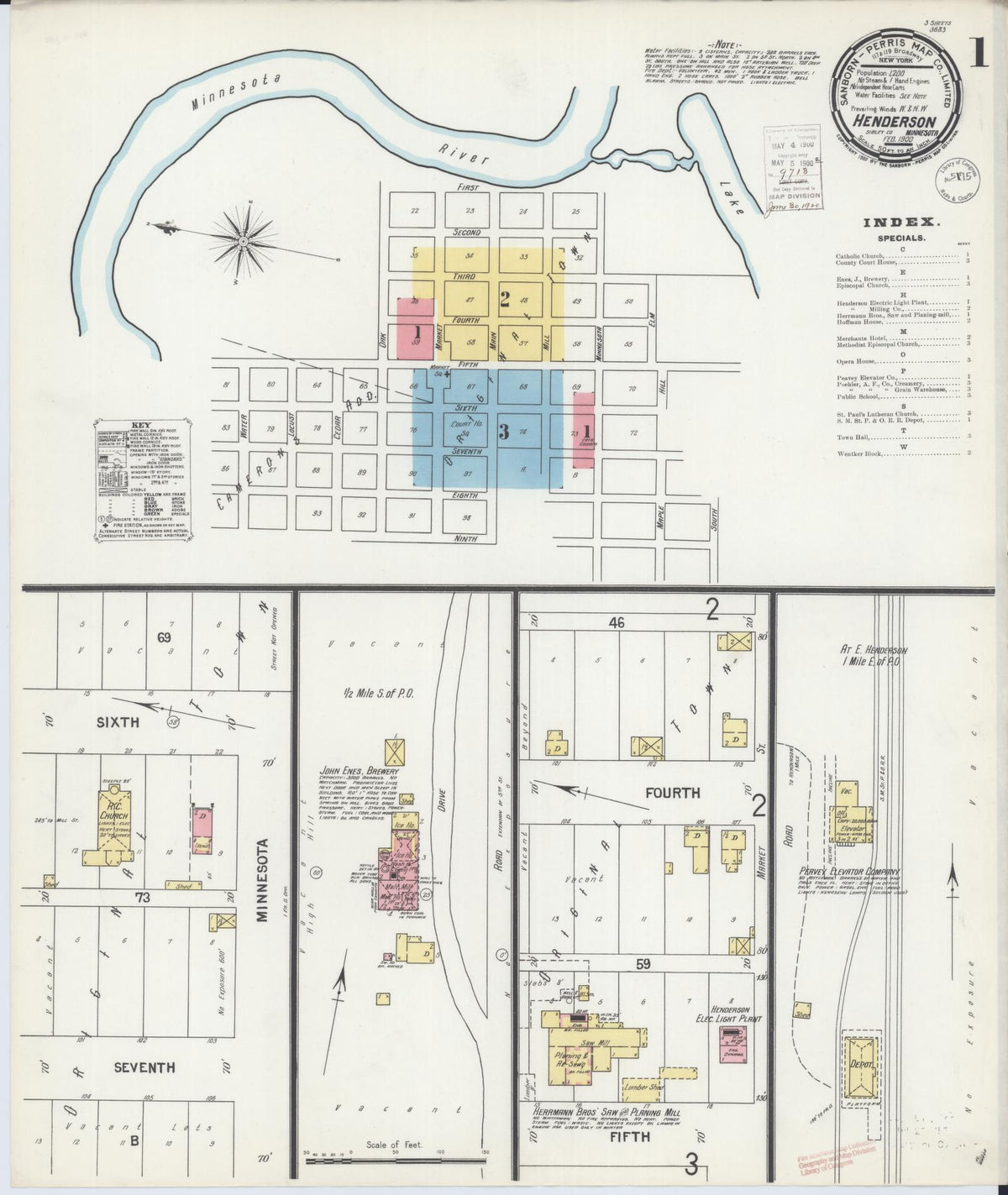 Sanborn Fire Insurance Map from Henderson, Sibley County, Minnesota (1900), Sheet #0001 - Complete Map Set gallery image, historic Sanborn map, vintage wall art, Minnesota Minnesota