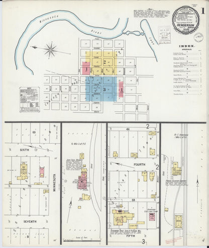 Sanborn Fire Insurance Map from Henderson, Sibley County, Minnesota (1900), Sheet #0001 - Complete Map Set gallery image, historic Sanborn map, vintage wall art, Minnesota Minnesota