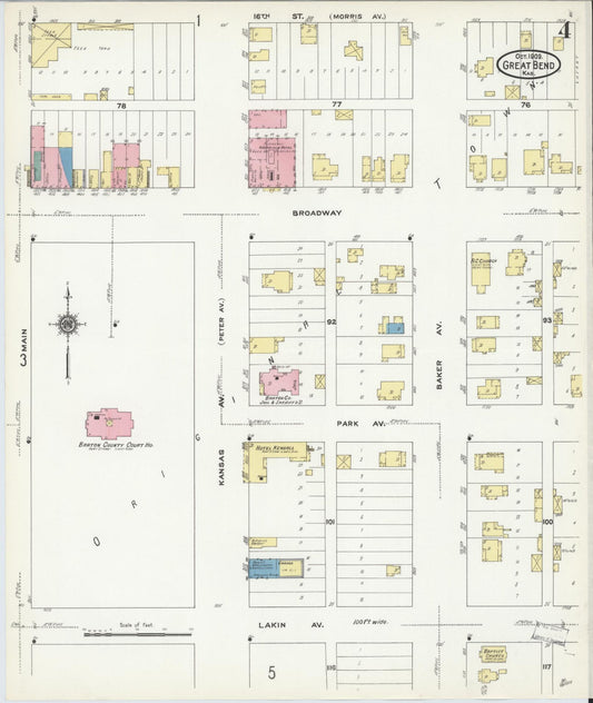 Sanborn Fire Insurance Map from Great Bend, Barton County, Kansas (1909), Sheet #0004 - Historic Sanborn Fire Insurance Map Print, vintage old map wall art, antique decor, genealogy gift, Kansas Kansas map