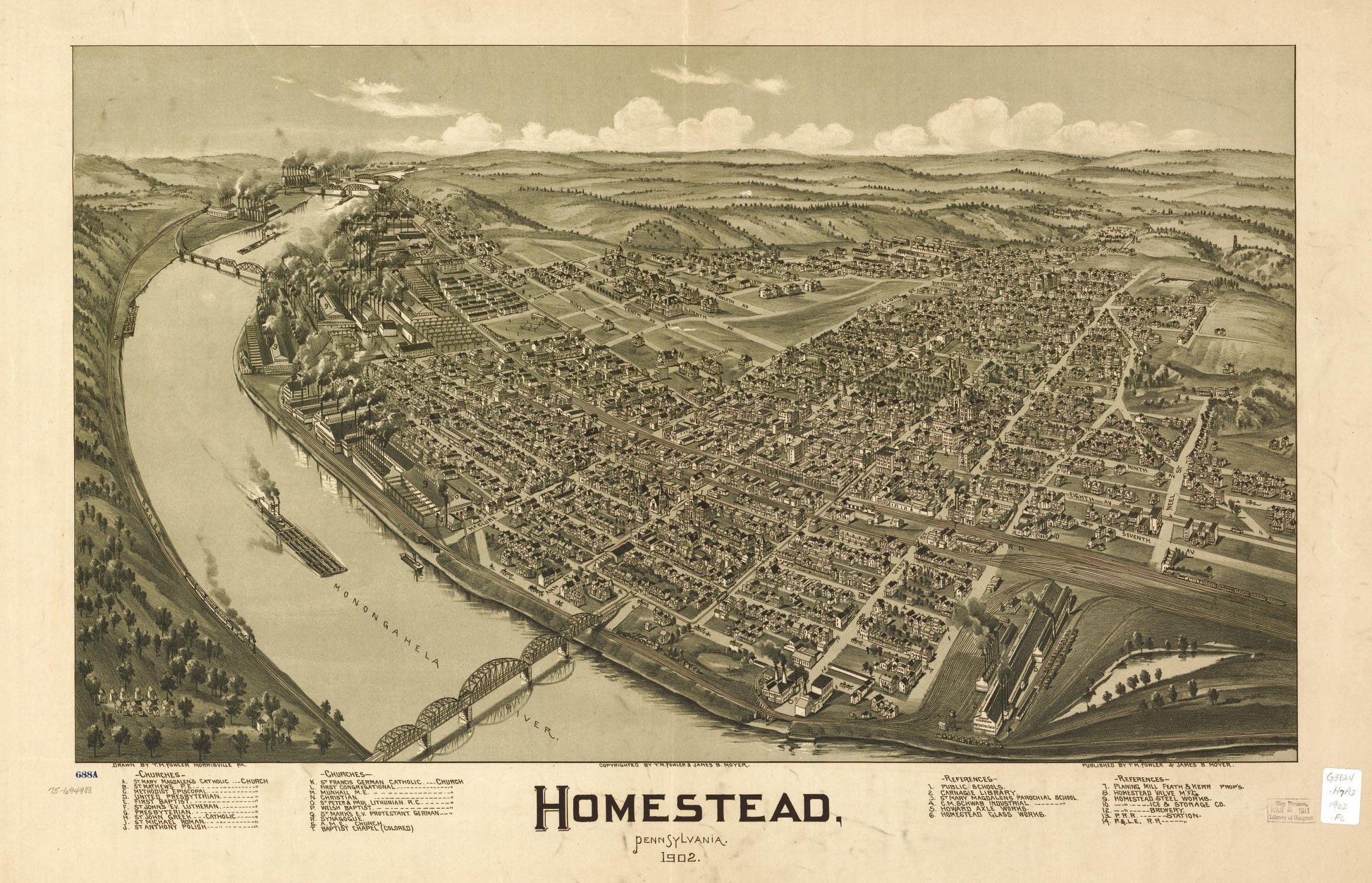 Homestead, Pennsylvania, 1902. (1902) – Historic Bird’s-Eye View Panorama Print