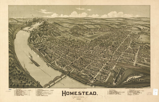 Homestead, Pennsylvania, 1902. (1902) – Historic Bird’s-Eye View Panorama Print