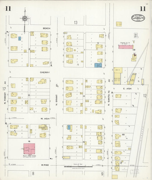 Sanborn Fire Insurance Map from Chanute, Neosho County, Kansas (1924), Sheet #0011 - Historic Sanborn Fire Insurance Map Print, vintage old map wall art, antique decor, genealogy gift, Kansas Kansas map