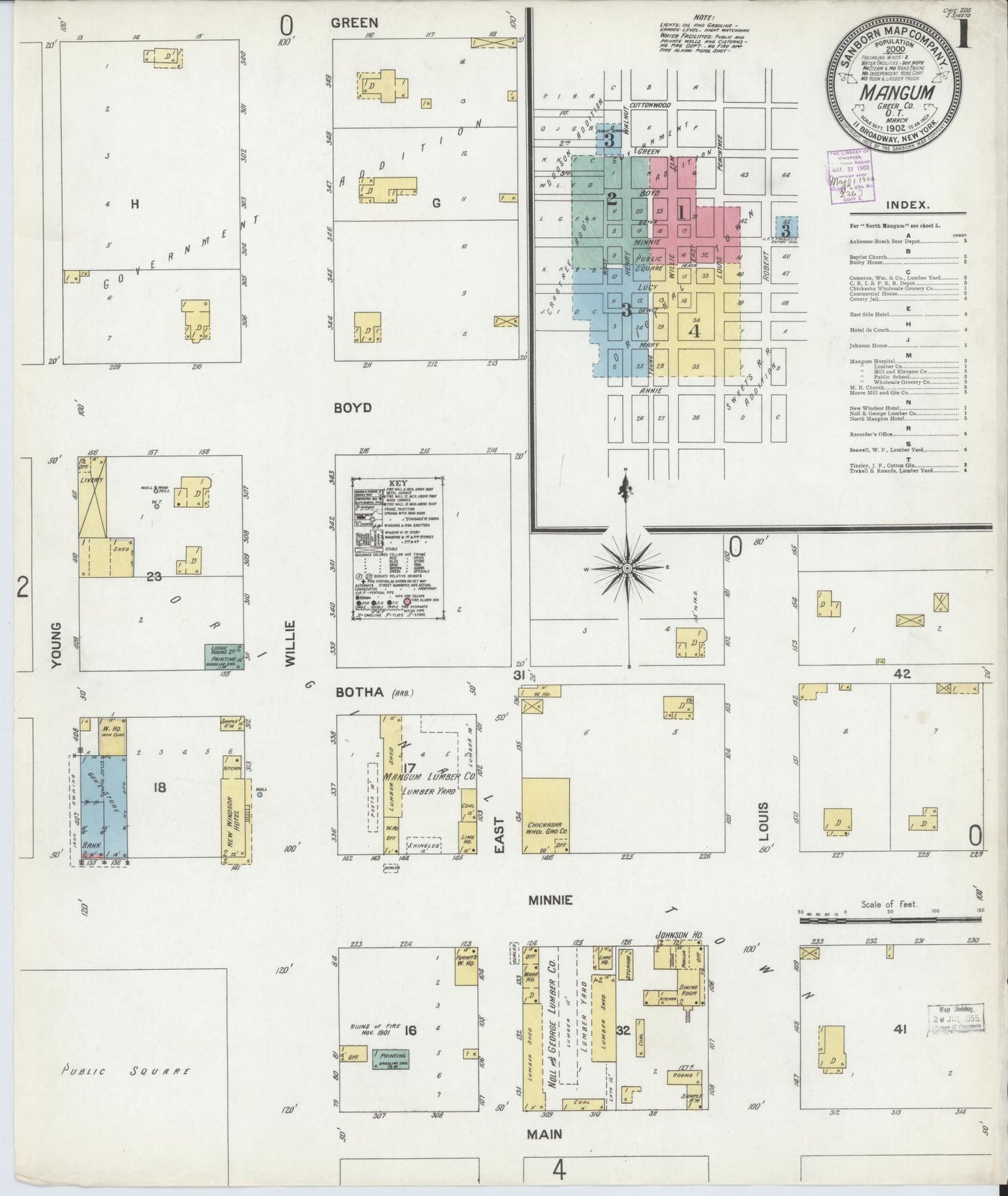 Sanborn Fire Insurance Map from Mangum, Greer County, Oklahoma (1902), Sheet #0001 - Historic Sanborn Fire Insurance Map Print, vintage old map wall art, antique decor, genealogy gift, Oklahoma Oklahoma map