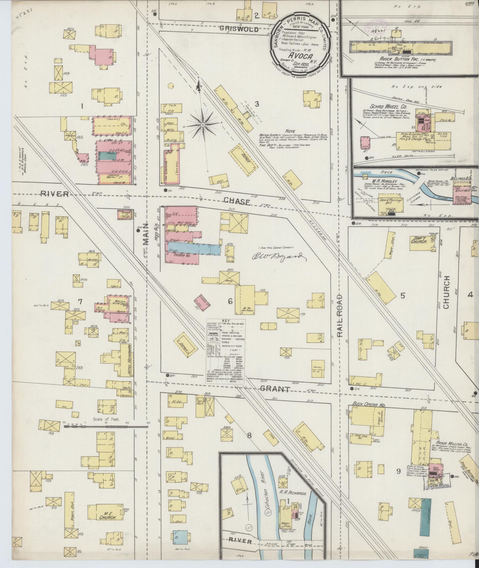Sanborn Fire Insurance Map from Avoca, Steuben County, New York. (1893) – Historic Sanborn Fire Insurance Map Print