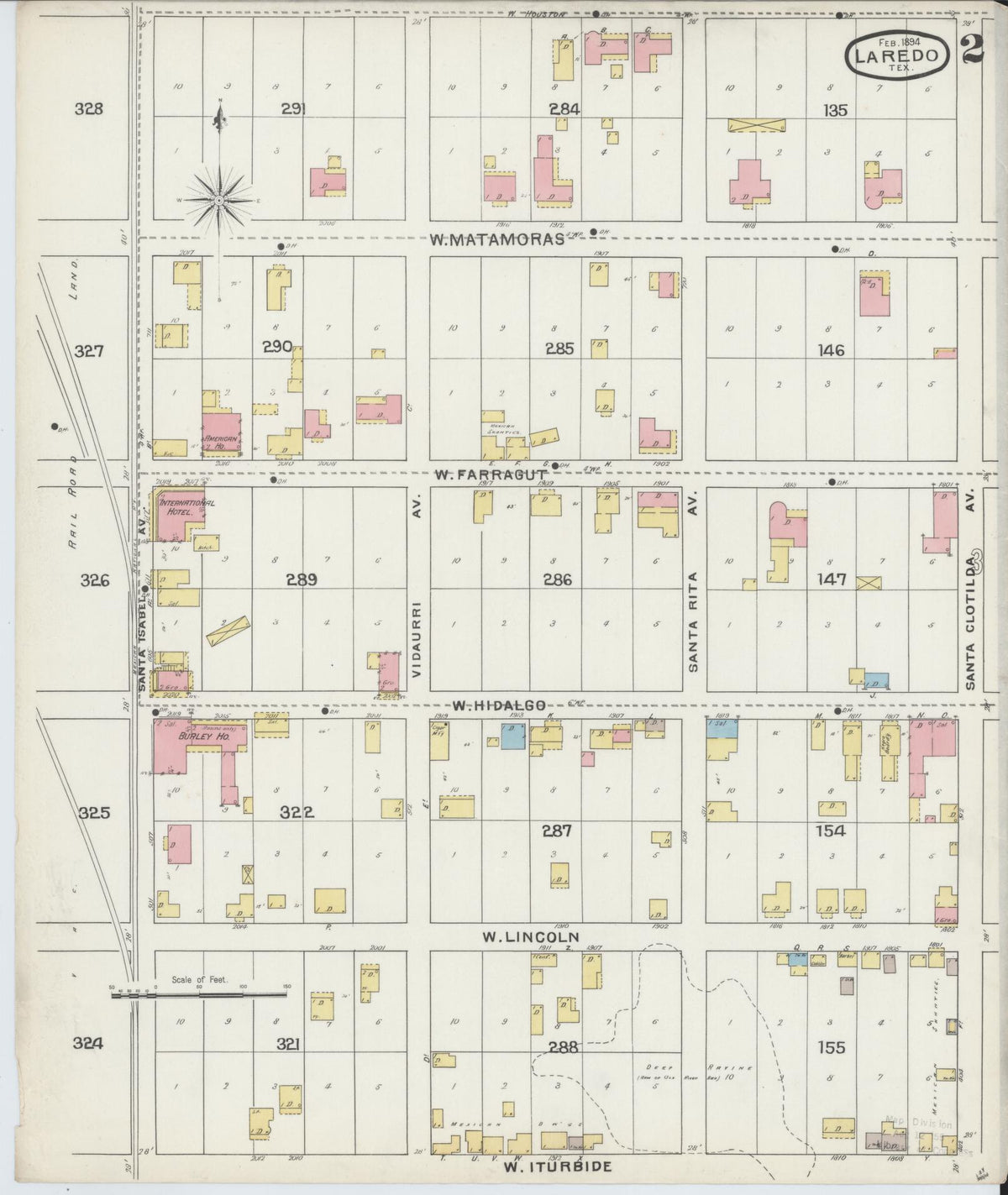 Sanborn Fire Insurance Map from Laredo, Webb County, Texas (1894), Sheet #0002 - Historic Sanborn Fire Insurance Map Print, vintage old map wall art, antique decor, genealogy gift, Texas Texas map