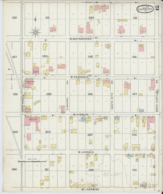 Sanborn Fire Insurance Map from Laredo, Webb County, Texas (1894), Sheet #0002 - Historic Sanborn Fire Insurance Map Print, vintage old map wall art, antique decor, genealogy gift, Texas Texas map