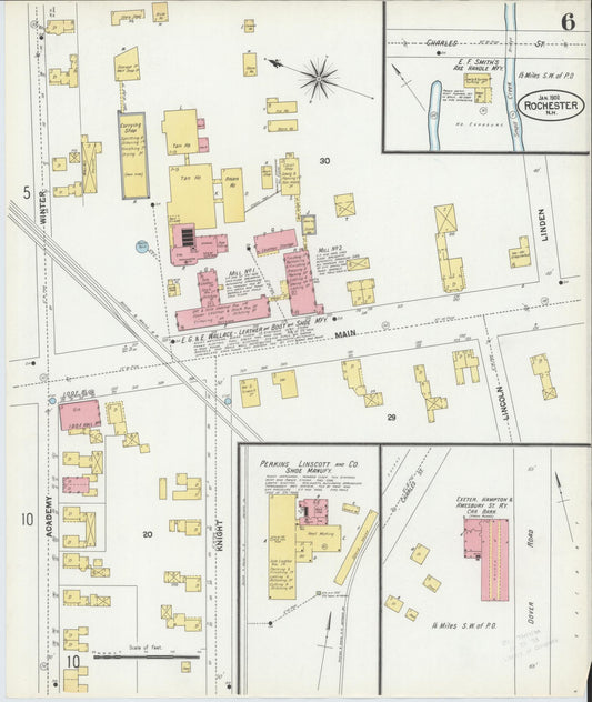 Sanborn Fire Insurance Map from Rochester, Strafford County, New Hampshire (1902), Sheet #0006 - Historic Sanborn Fire Insurance Map Print, vintage old map wall art, antique decor, genealogy gift, New Hampshire New Hampshire map