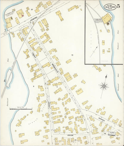 Sanborn Fire Insurance Map from Old Town, Penobscot County, Maine (1906), Sheet #0005 - Complete Map Set gallery image, historic Sanborn map, vintage wall art, Maine Maine