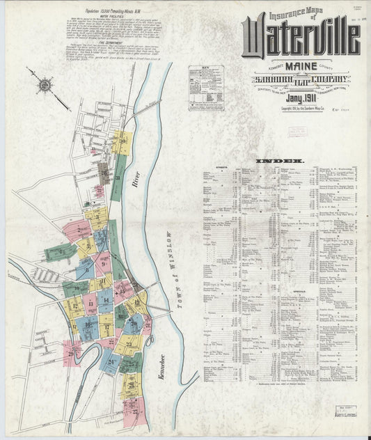 Sanborn Fire Insurance Map from Waterville, Kennebec County, Maine. (1911) – Historic Sanborn Fire Insurance Map Print