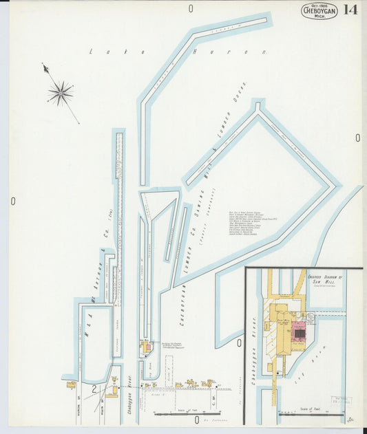 Sanborn Fire Insurance Map from Cheboygan, Cheboygan County, Michigan (1900), Sheet #0014 - Historic Sanborn Fire Insurance Map Print, vintage old map wall art, antique decor, genealogy gift, Michigan Michigan map