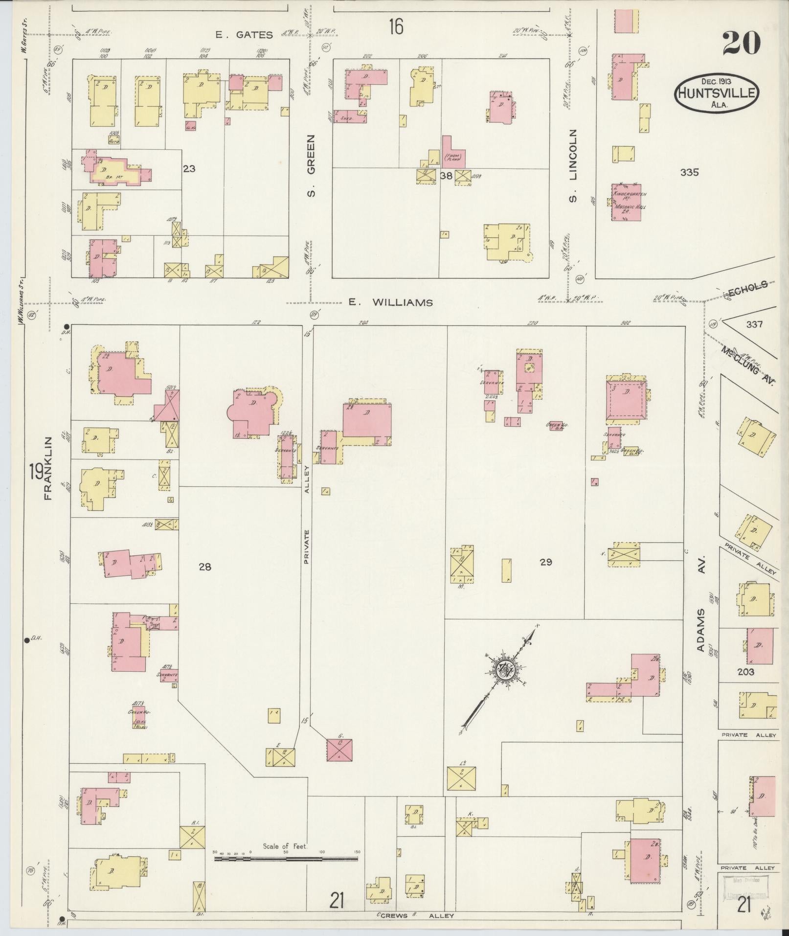 Sanborn Fire Insurance Map from Huntsville, Madison County, Alabama (1913), Sheet #0020 - Complete Map Set gallery image, historic Sanborn map, vintage wall art, Alabama Alabama