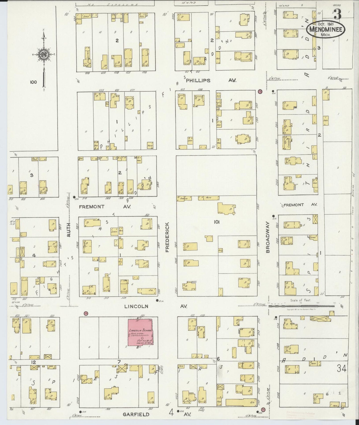 Sanborn Fire Insurance Map from Menominee, Menominee County, Michigan (1921), Sheet #0003 - Complete Map Set gallery image, historic Sanborn map, vintage wall art, Michigan Michigan