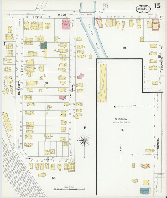 Sanborn Fire Insurance Map from Hornell, Steuben County, New York (1909), Sheet #0015 - Historic Sanborn Fire Insurance Map Print, vintage old map wall art, antique decor, genealogy gift, New York New York map