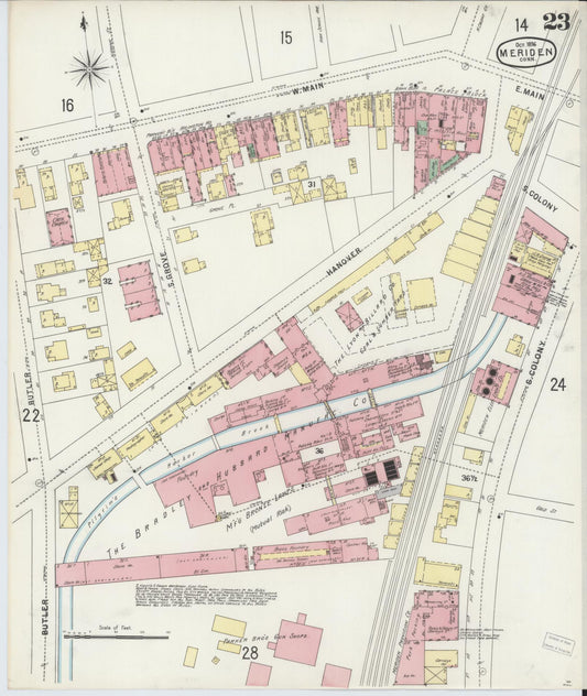 Sanborn Fire Insurance Map from Meriden, New Haven County, Connecticut (1896), Sheet #0023 - Historic Sanborn Fire Insurance Map Print, vintage old map wall art, antique decor, genealogy gift, Connecticut Connecticut map