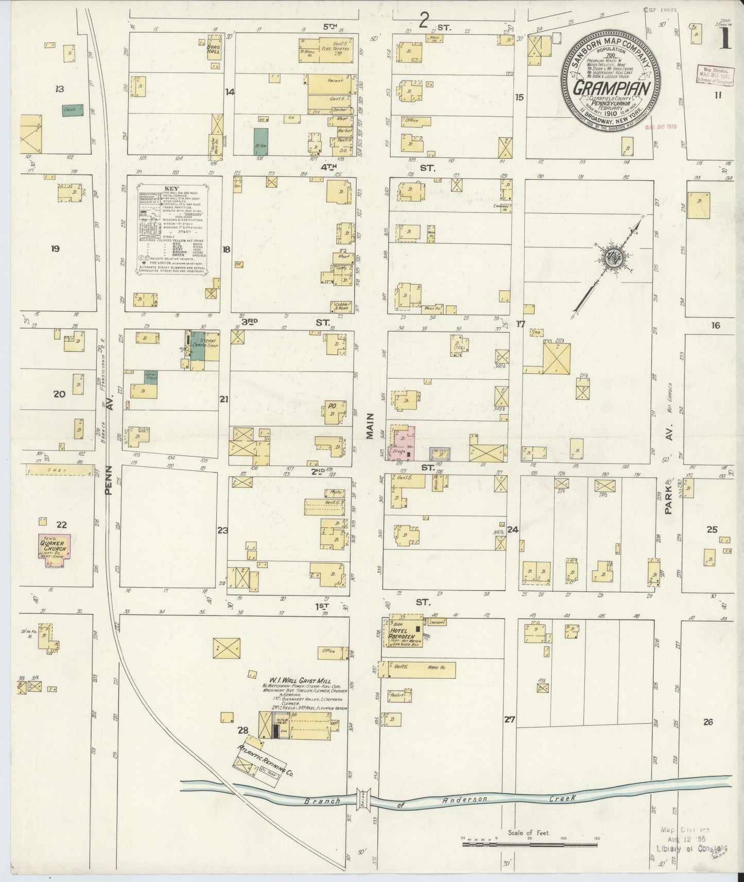 Sanborn Fire Insurance Map from Grampian, Clearfield County, Pennsylvania (1910), Sheet #0001 - Historic Sanborn Fire Insurance Map Print, vintage old map wall art, antique decor, genealogy gift, Pennsylvania Pennsylvania map