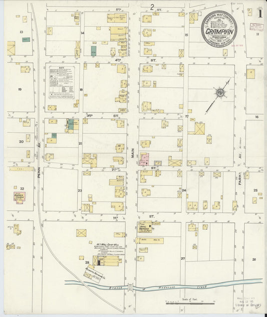Sanborn Fire Insurance Map from Grampian, Clearfield County, Pennsylvania (1910), Sheet #0001 - Historic Sanborn Fire Insurance Map Print, vintage old map wall art, antique decor, genealogy gift, Pennsylvania Pennsylvania map