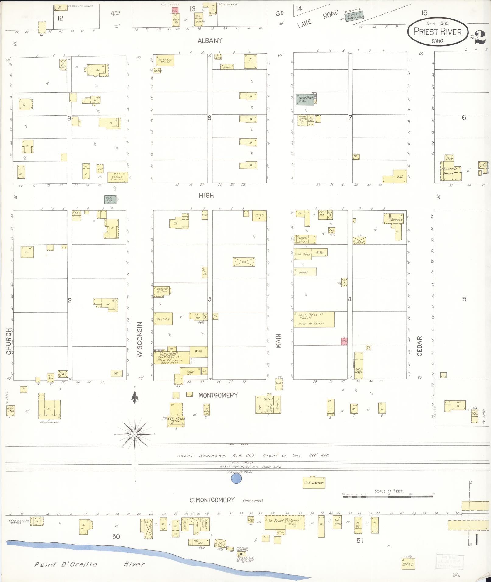 Sanborn Fire Insurance Map from Priest River, Bonner County, Idaho (1903), Sheet #0002 - Complete Map Set gallery image, historic Sanborn map, vintage wall art, Idaho Idaho