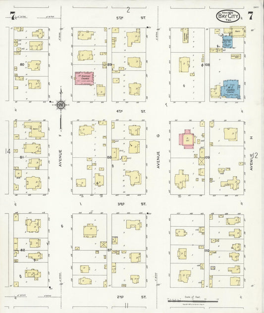Sanborn Fire Insurance Map from Bay City, Matagorda County, Texas (1926), Sheet #0007 - Historic Sanborn Fire Insurance Map Print, vintage old map wall art, antique decor, genealogy gift, Texas Texas map