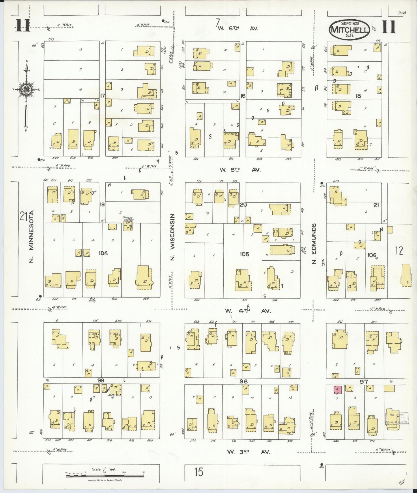 Sanborn Fire Insurance Map from Mitchell, Davison County, South Dakota (1923), Sheet #0011 - Complete Map Set gallery image, historic Sanborn map, vintage wall art, South Dakota South Dakota