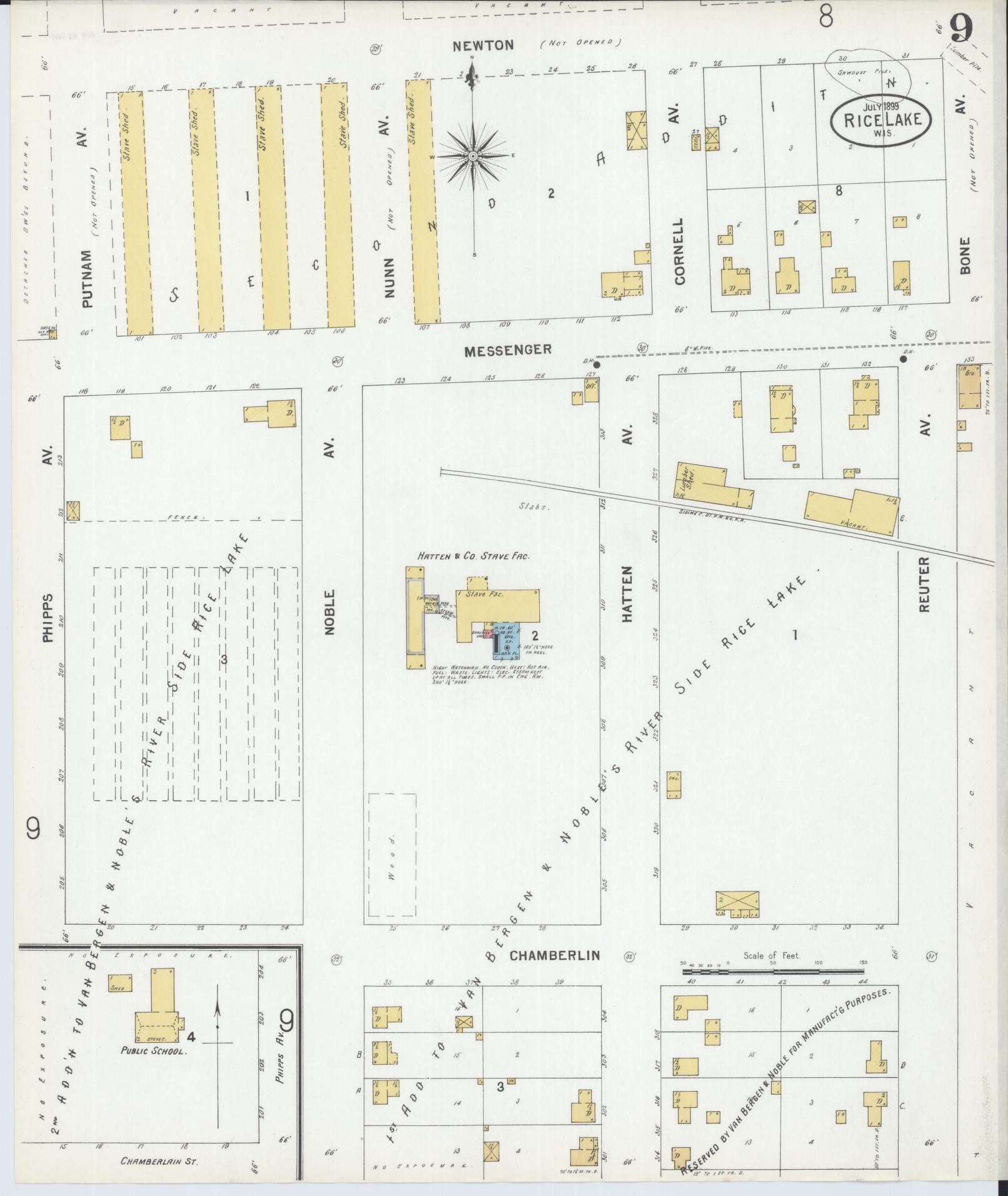 Sanborn Fire Insurance Map from Rice Lake, Barron County, Wisconsin (1899), Sheet #0009 - Historic Sanborn Fire Insurance Map Print, vintage old map wall art, antique decor, genealogy gift, Wisconsin Wisconsin map