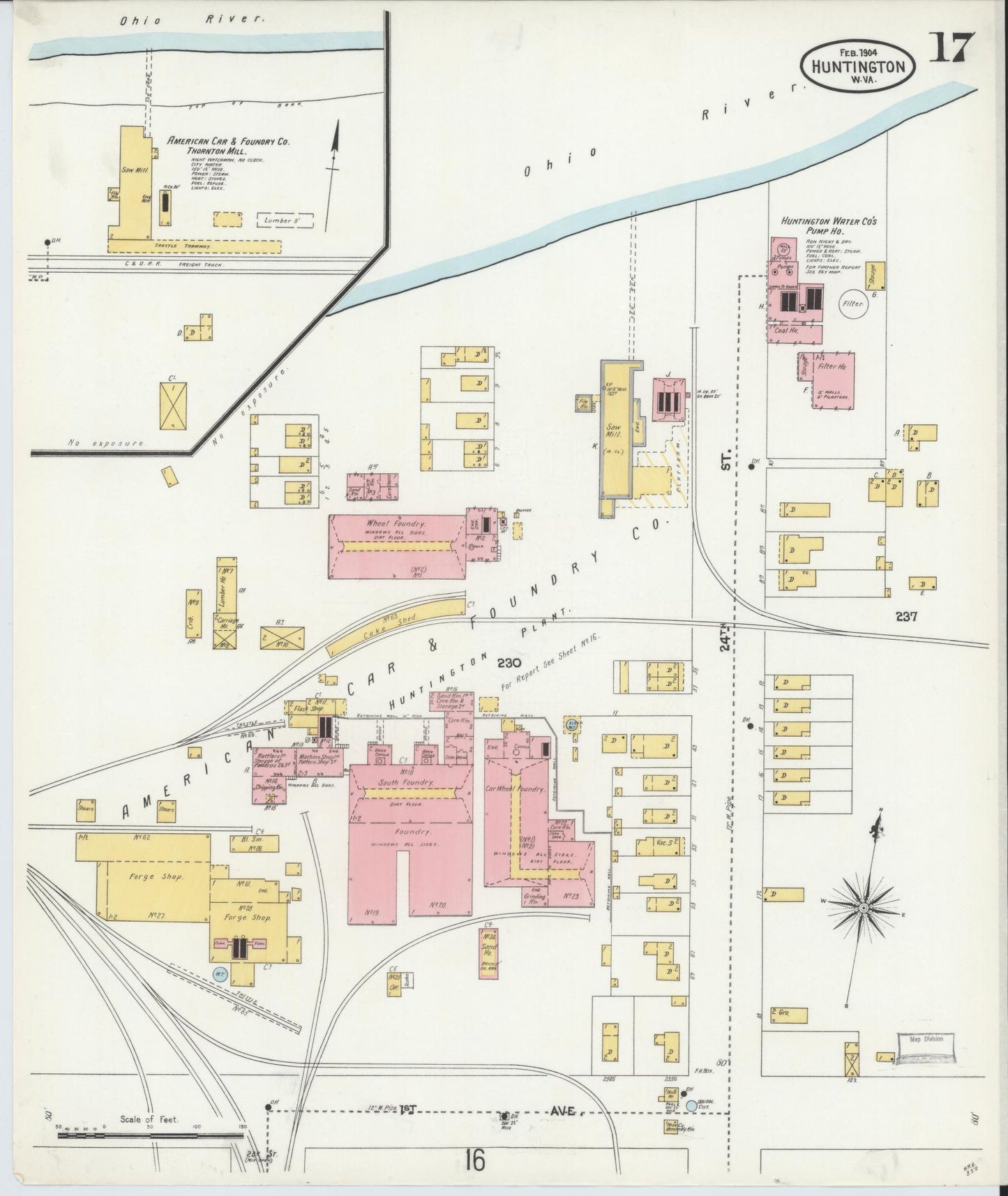 Sanborn Fire Insurance Map from Huntington, Cabell County, West Virginia (1904), Sheet #0017 - Complete Map Set gallery image, historic Sanborn map, vintage wall art, West Virginia West Virginia