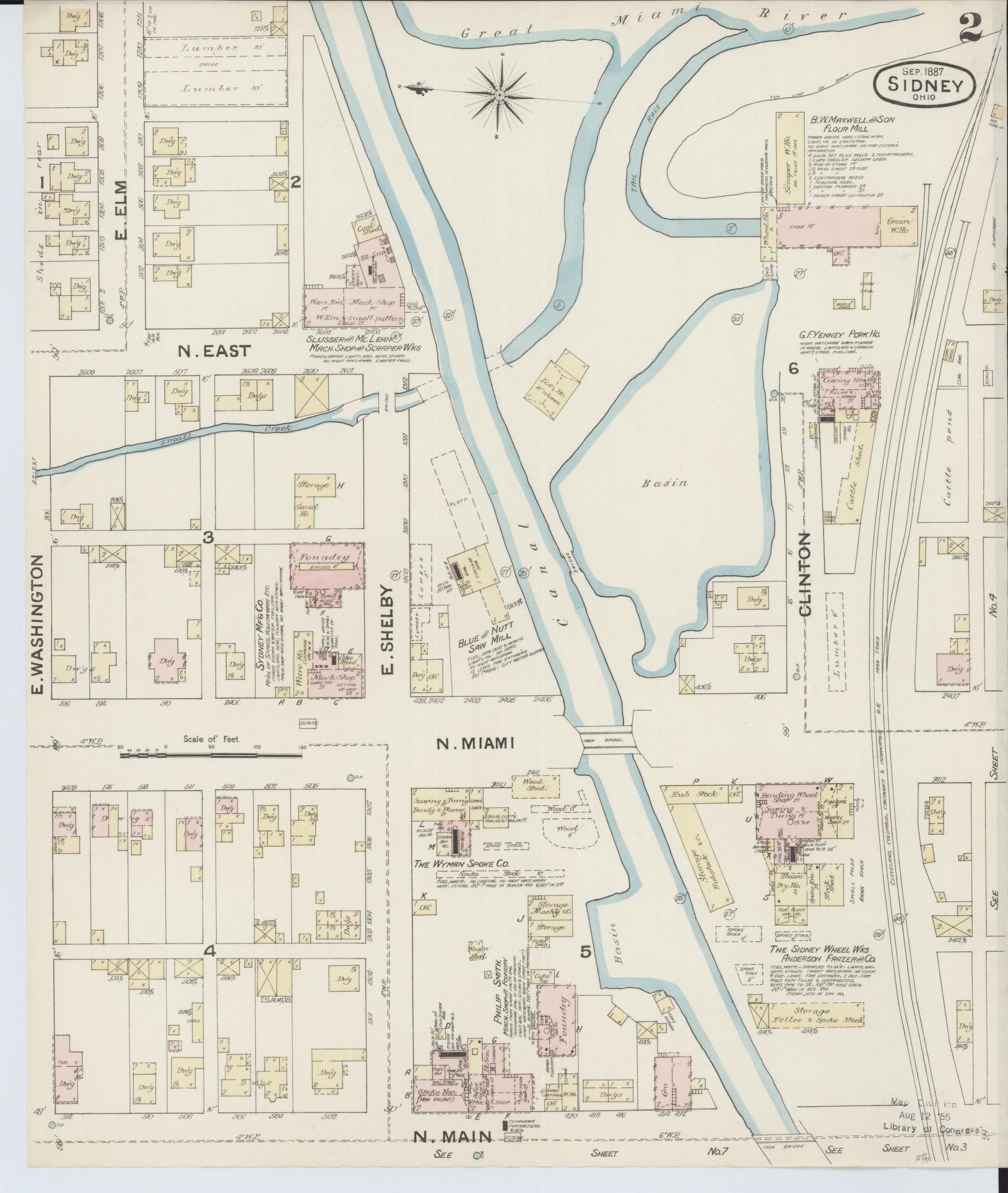 Sanborn Fire Insurance Map from Sidney, Shelby County, Ohio (1887), Sheet #0002 - Historic Sanborn Fire Insurance Map Print, vintage old map wall art, antique decor, genealogy gift, Ohio Ohio map