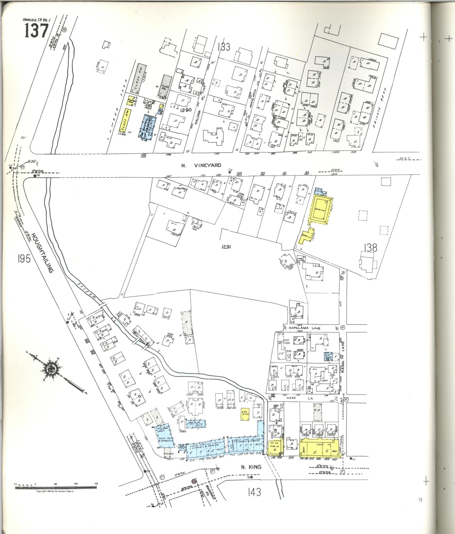 Sanborn Fire Insurance Map from Honolulu, Oahu County, Hawaii (1955), Sheet #0137 - Historic Sanborn Fire Insurance Map Print
