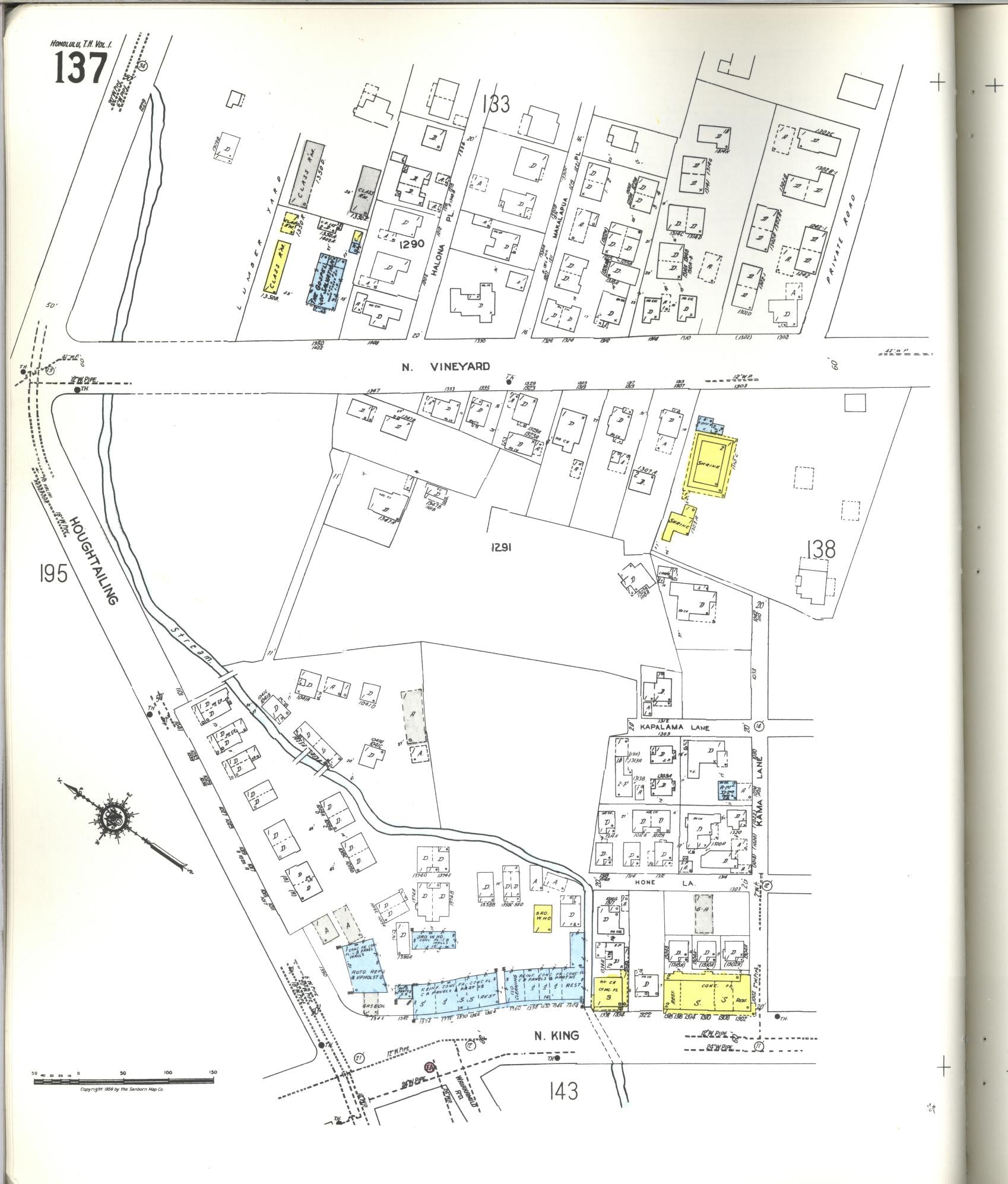 Sanborn Fire Insurance Map from Honolulu, Oahu County, Hawaii (1955), Sheet #0137 - Historic Sanborn Fire Insurance Map Print